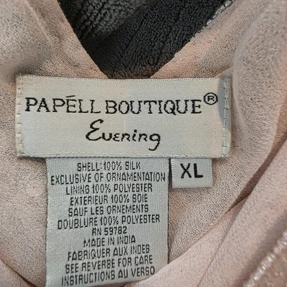 Papell Boutique Evening Pink Sequined Silk Beaded Short Sleeve Top Blouse - XL - Picture 5 of 5